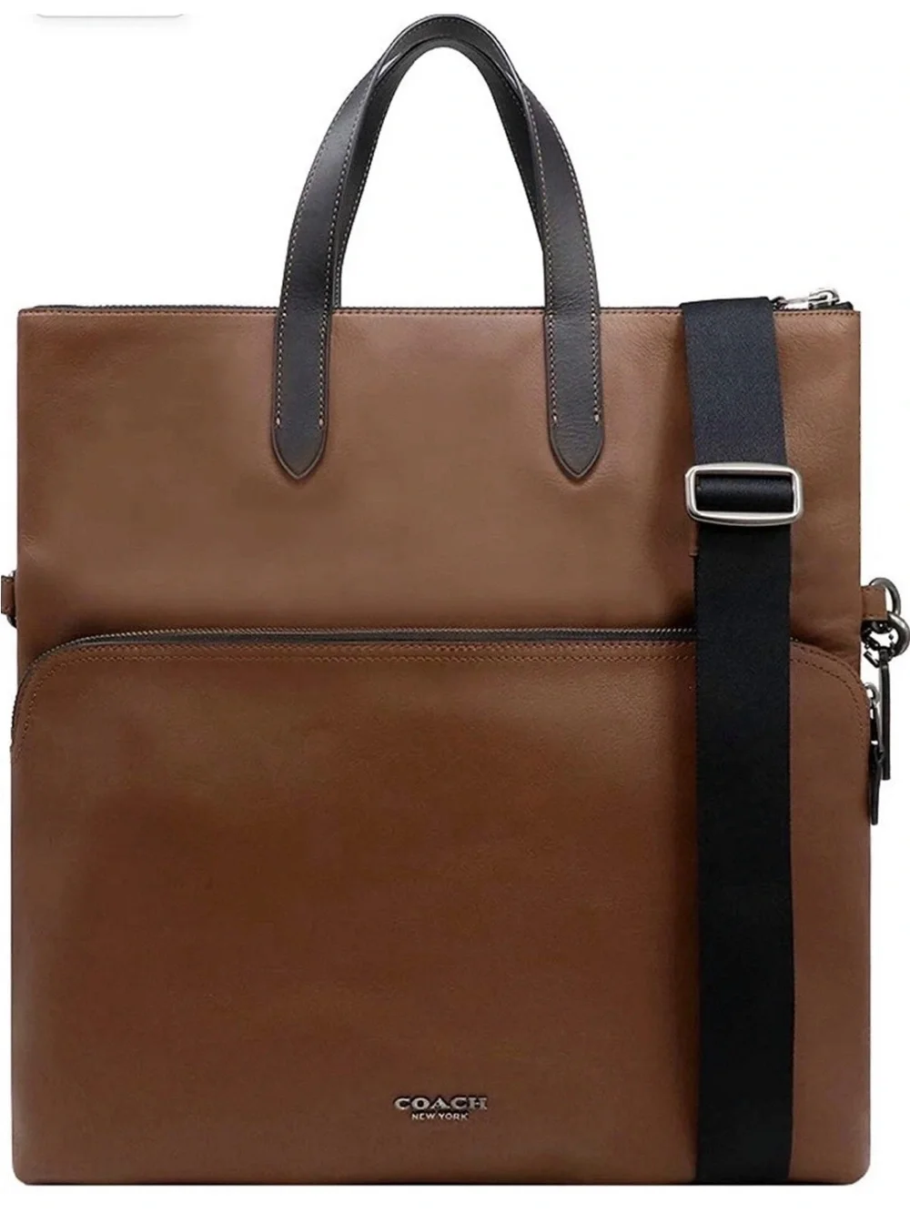 Coach Graham Brown Leather Laptop Messenger Bag Tote with Black Handles Strap.